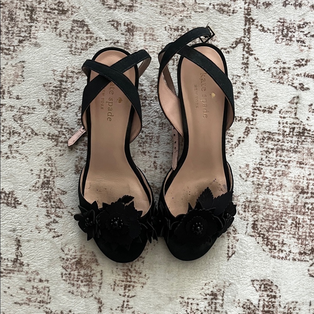 Kate Spade Black Floral Heels 7.5 M